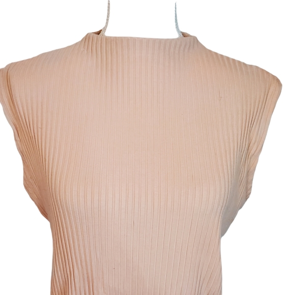 Eileen Fisher High Neckline Peach Ribbed Sleeveless Blouse - Picture 2 of 9